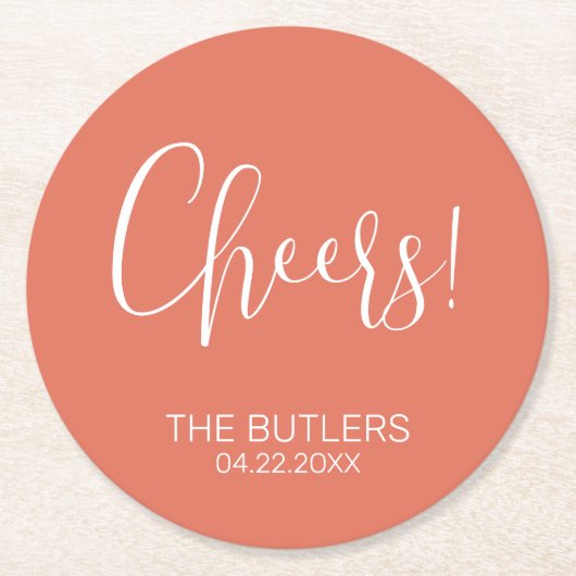 応援!カスタムテラコッタ結婚の紙コースター ラウンドペーパーコースター (正面)