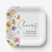 応援 |カラフルワイルドフラワー結婚ボホ ペーパープレート (正面)
