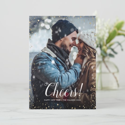 応援 |グリッツフェイクグリッターフォトオーバーレイ新年 シーズンカード (スタンド正面)