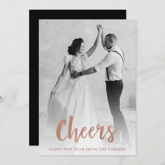 応援 |バラ金ゴールドのおめでとう新年の写真 シーズンカード (正面/裏面)