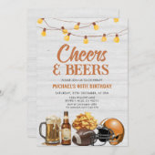 応援&ビアーアダルト誕生日ストリングライトウッド 招待状 (正面/裏面)
