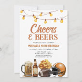 応援&ビアーアダルト誕生日ストリングライトパーティー 招待状 (正面)