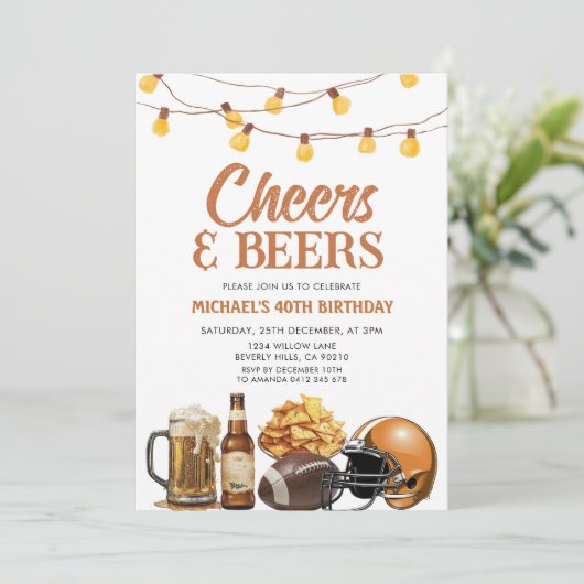 応援&ビアーアダルト誕生日ストリングライトパーティー 招待状 (スタンド正面)