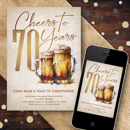 応援&ビアーズメンおもしろいズ70誕生日 招待状