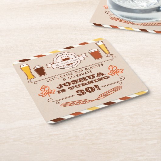 応援&ビアーズ誕生日コースター スクエアペーパーコースター (アングル)