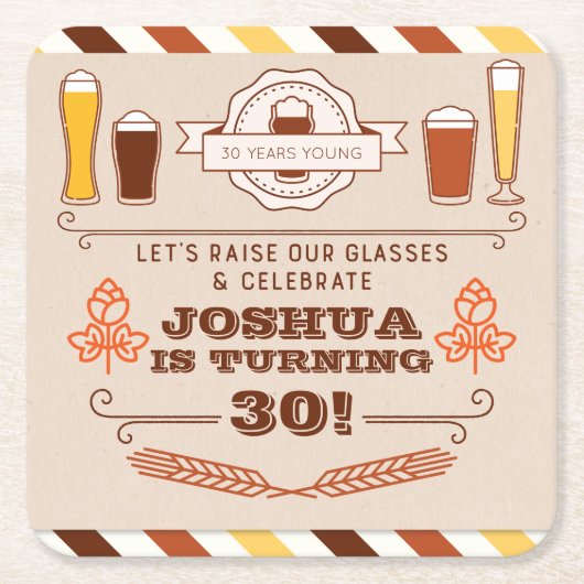 応援&ビアーズ誕生日コースター スクエアペーパーコースター (正面)