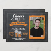 応援&ビアーズ誕生日フォトチョークメンズ招待状 招待状 (正面/裏面)