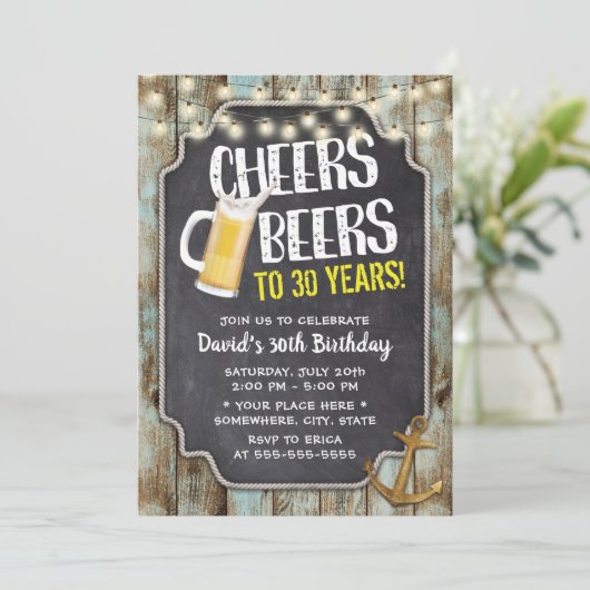 応援&ビアーズ金ゴールドいかりヴィンテージ30th誕生日 招待状 (スタンド正面)