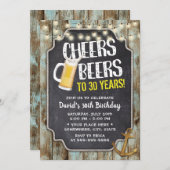 応援&ビアーズ金ゴールドいかりヴィンテージ30th誕生日 招待状 (正面/裏面)