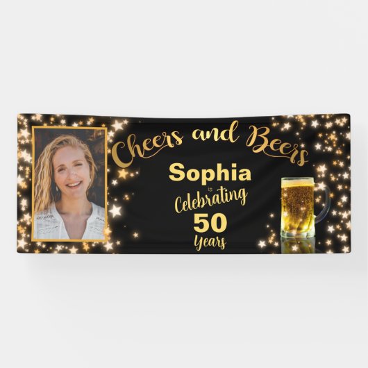 応援&ビアーズ50誕生日スきらめくターズ写真 横断幕 (横)