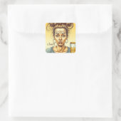 応援 |ビールおもしろいを持つレディ スクエアシール (バッグ)