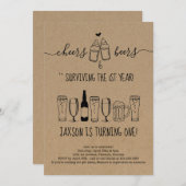 応援&ビールボトルトーストファースト誕生日パーティー 招待状 (正面/裏面)