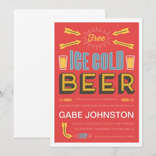 応援&ビール誕生日招待状 招待状 (正面/裏面)