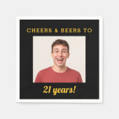 応援&ビール21歳の誕生日写真 スタンダードカクテルナプキン (正面)