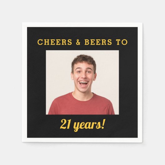 応援&ビール21歳の誕生日写真 スタンダードカクテルナプキン (正面)