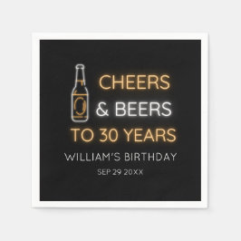応援&ビール30年ネオンサイン誕生日 スタンダードカクテルナプキン
