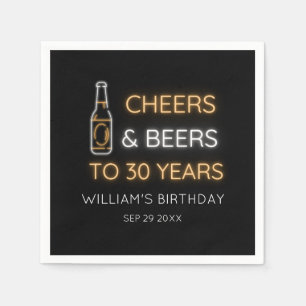 応援&ビール30年ネオンサイン誕生日 スタンダードカクテルナプキン