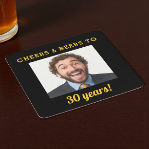 応援&ビール30th誕生日フォトマイルストーン スクエアペーパーコースター