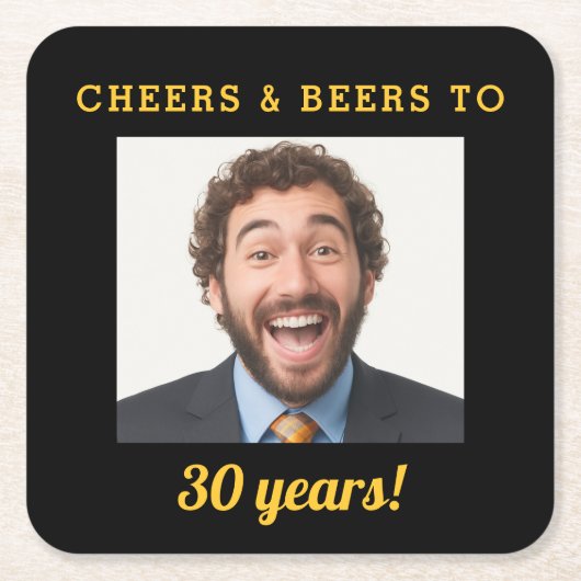 応援&ビール30th誕生日フォトマイルストーン スクエアペーパーコースター (正面)
