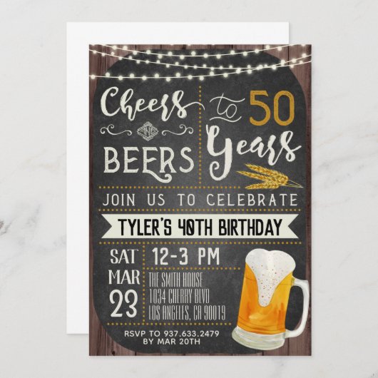 応援&ビール50th誕生日招待状 招待状 (正面/裏面)