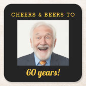 応援&ビール60誕生日フォトマイルストーン スクエアペーパーコースター (正面)