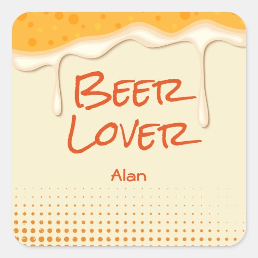 応援&ビール – おもしろい Beer Loverスタンプ スクエアシール (正面)