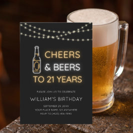 応援&ビールNeon Sign 21st大人誕生日写真 招待状