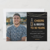 応援&ビールNeon Sign 30th大人の誕生日写真 招待状 (正面)