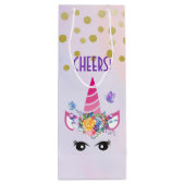 応援!ピンクのユニフォームとフェイク金ゴールド紙吹雪 ワインギフトバッグ (裏面)