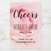 応援 |ピンクブルーミングバラ結婚フローラのミニ ワインラベル (シングルラベル)