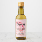 応援 |ピンクブルーミングバラ結婚フローラのミニ ワインラベル (正面)