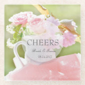 応援 – フレッシュ春花結婚編集可能 ガラスコースター (正面)