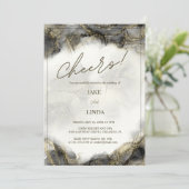 応援!ブラック金ゴールドマーブルグラム結婚式招待状 招待状 (スタンド正面)