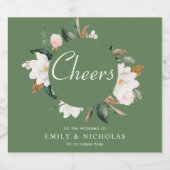 応援 |ホワイトマグノリアフローラ結婚ズ スパークリングワインラベル (シングルラベル)