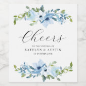 応援 |ライトブルーのフローラ結婚ズ ワインラベル (シングルラベル)