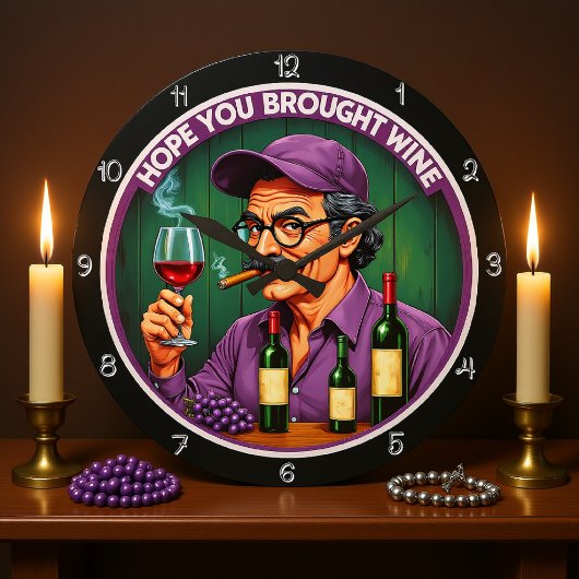 応援!ワインと葉巻イラストレーション ラージ壁時計