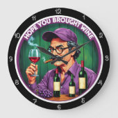 応援!ワインと葉巻イラストレーション ラージ壁時計 (正面)