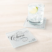 応援 |ヴィンテージ書パーソナライズされたの結婚数 ガラスコースター (アングル)