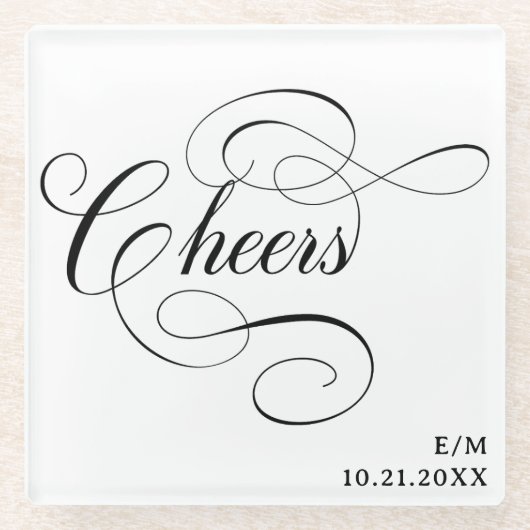 応援 |ヴィンテージ書パーソナライズされたの結婚数 ガラスコースター (正面)