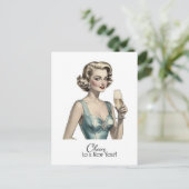 応援 – 年賀ヴィンテージ女性 ポストカード (スタンド正面)