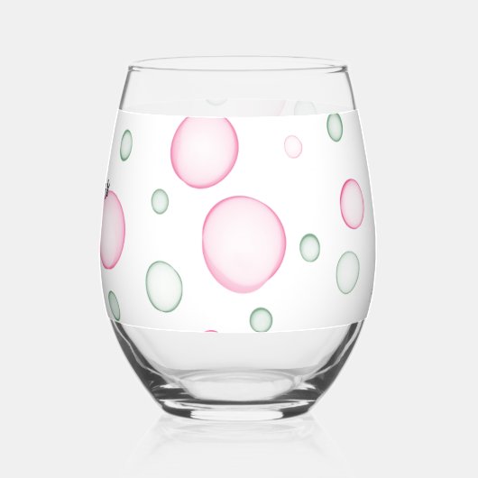 応援 |活気のあるおもしろいピンクと緑の泡 ステムなしワイングラス (左)
