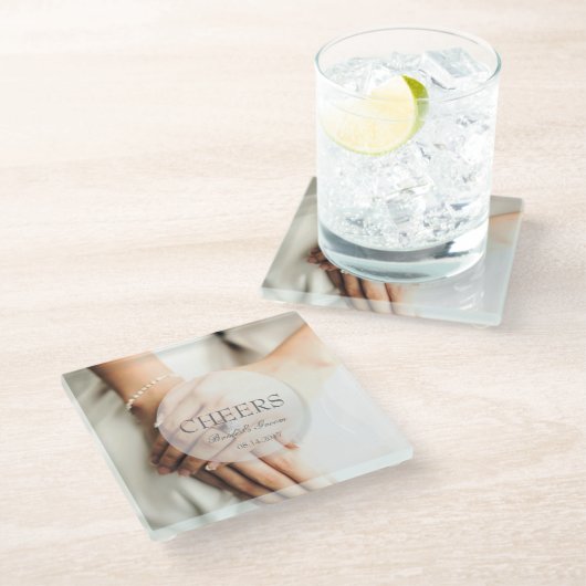 応援 – 花嫁ダイヤモンドリング編集可能結婚の ガラスコースター (アングル)