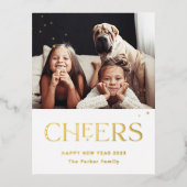 応援 |装飾文字ハッピーニューイヤー写真 箔シーズンポストカード (正面)