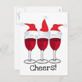 応援!赤ワインとクリスマスハットのプリント シーズンポストカード (正面/裏面)