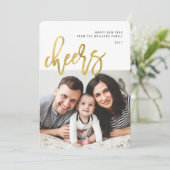 応援 |金ゴールド書道写真年賀状 シーズンカード (スタンド正面)