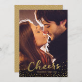 応援 |金ゴールド紙吹雪ホリデーフォトカード シーズンカード (正面/裏面)