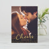 応援 |金ゴールド紙吹雪ホリデーフォトカード シーズンカード (スタンド正面)