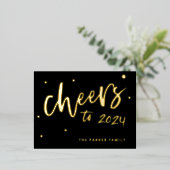 応援～2024 |新年のタイポグラフィ金ゴールド 箔シーズンポストカード (立ち正面)