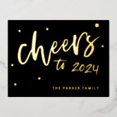 応援～2024 |新年のタイポグラフィ金ゴールド 箔シーズンポストカード (正面)