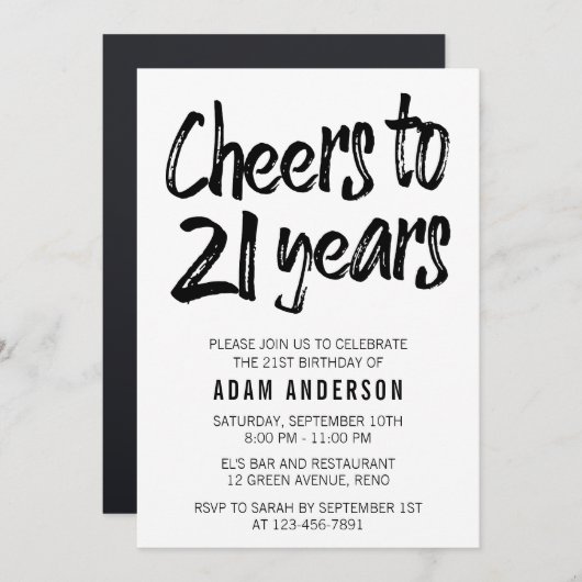 応援- 21年の白黒21歳の誕生日 招待状 (正面/裏面)